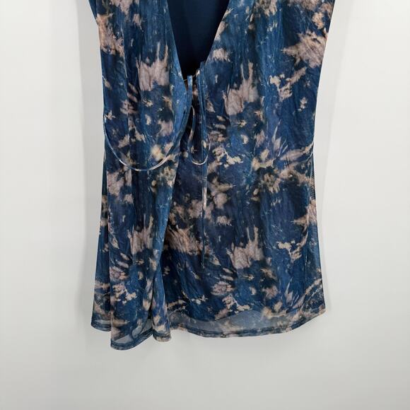 Urban Outfitters Dress Womens Large Tie Dye Short Sleeve Collared Wrap Mesh - Picture 3 of 10